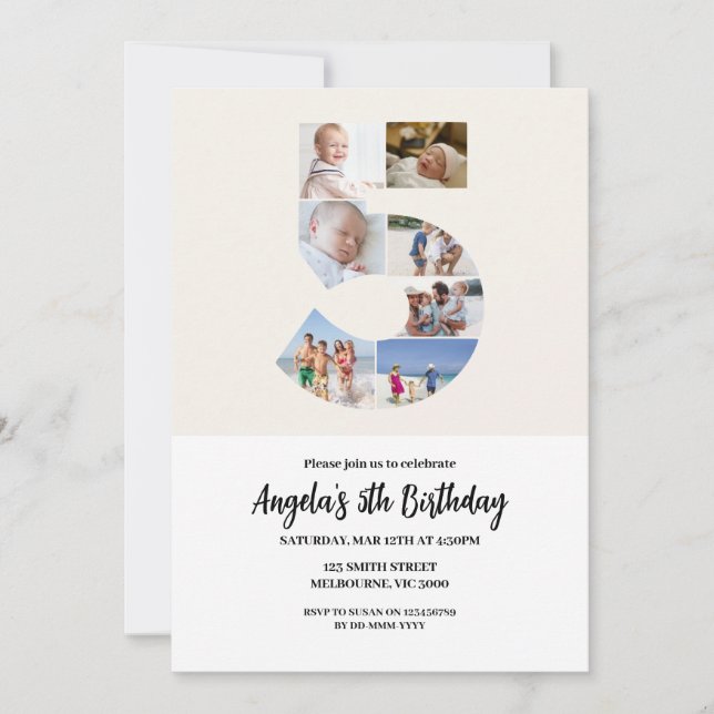 Minimalista de Convite de Aniversário de 5 - Númer (Frente)