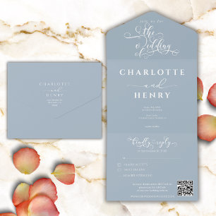 Minimalista Elegante Código QR Casamento Azul Empo