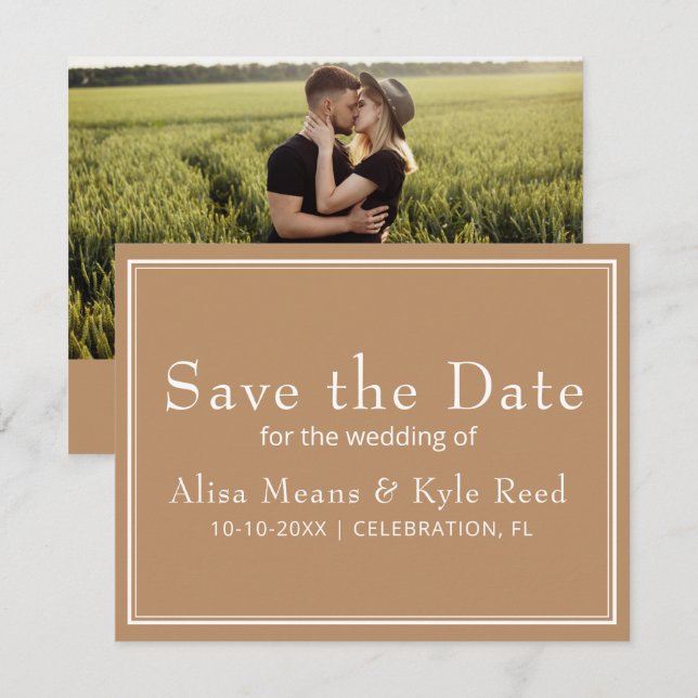 Minimalista Moderno Save the Date de Foto Bege (Frente/Verso)