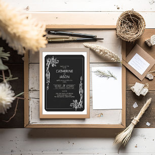 Minimalista Preto Tudo Em Um Convite De Casament