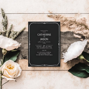 Minimalista Preto Tudo Em Um Convite De Casament