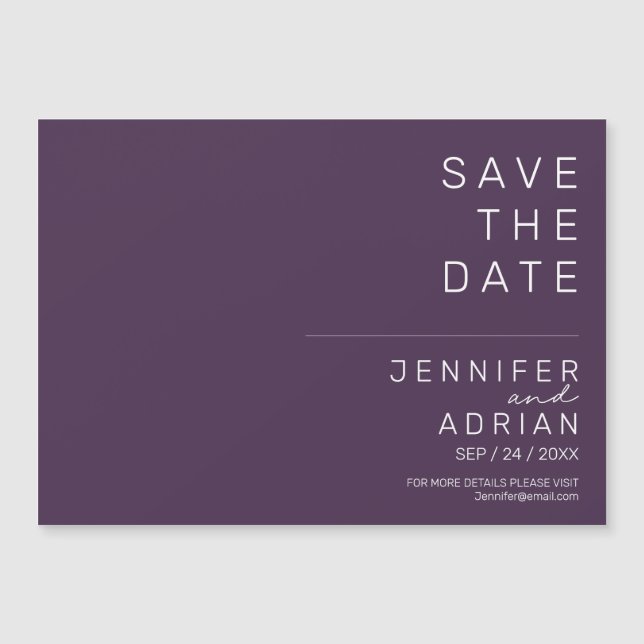 Minimalista Roxo Ameixa Horizontal Salve A Data  (Frente)