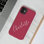 Mínimo Caligrafia Personalizada Magenta<br><div class="desc">Caligrafia minimalista Nome personalizado Magenta Capa de telefone vermelha</div>