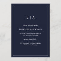 Mínimo convite de casamento azul marinho monograma