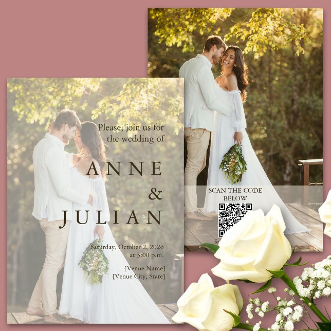 Mínimo convite para casamento com 2 fotos e Código (Criador carregado)
