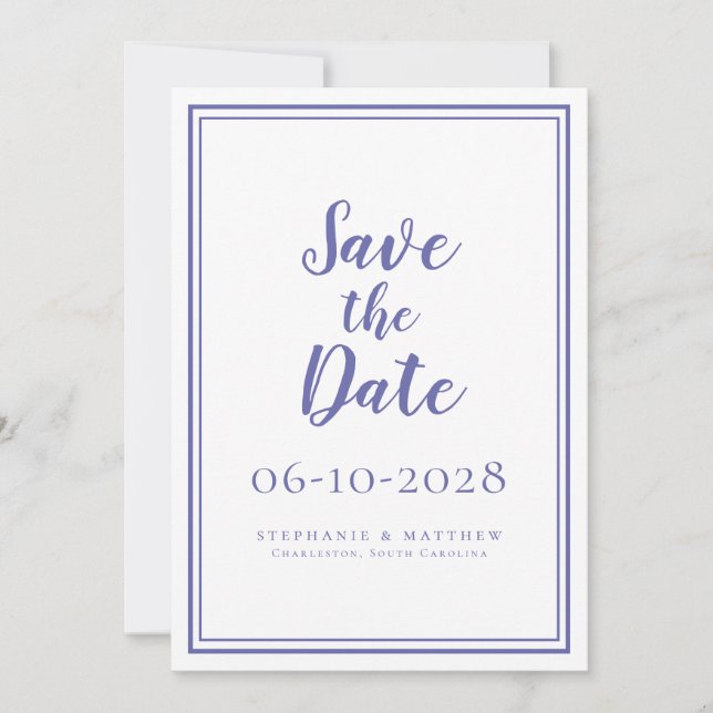 Mínimo de Casamento Azul Periwinkle Salve A Data (Frente)