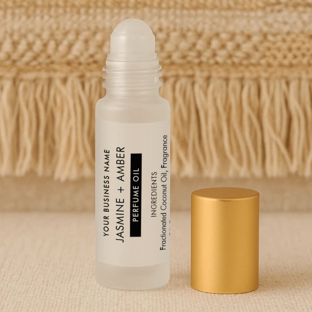 Mínimo de Etiquetas Transparentes do Enrolador de  (Minimal transparent Perfume Roller Bottle Wraparound Stickers in minimalist black and white)