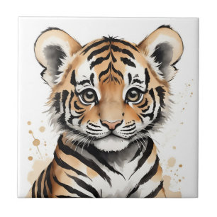 Mínimo de Tigre de Bebê Face em Tinta e Aquarela