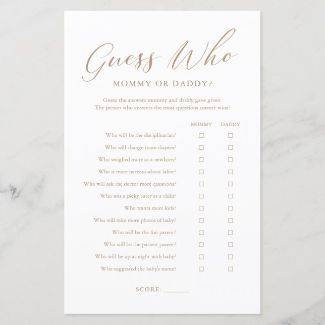 Mínimo Dourado adivinho quem Mamãe ou jogo de Pai (Frente)