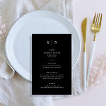 Mínimo e Chic | Menu Preto e Branco<br><div class="desc">Estes elegantes e modernos cartões de cardápio de casamento ou cartões de menu de janto de ensaio apresentam um simples terracota e design de texto branco que exumenta o estilo minimalista. Adicione suas iniciais ou monograma para torná-las completamente suas.</div>