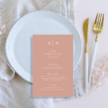 Mínimo e Chic | Terracotta e White Menu<br><div class="desc">Estes elegantes e modernos cartões de cardápio de casamento ou cartões de menu de janto de ensaio apresentam um simples terracota e design de texto branco que exumenta o estilo minimalista. Adicione suas iniciais ou monograma para torná-las completamente suas.</div>