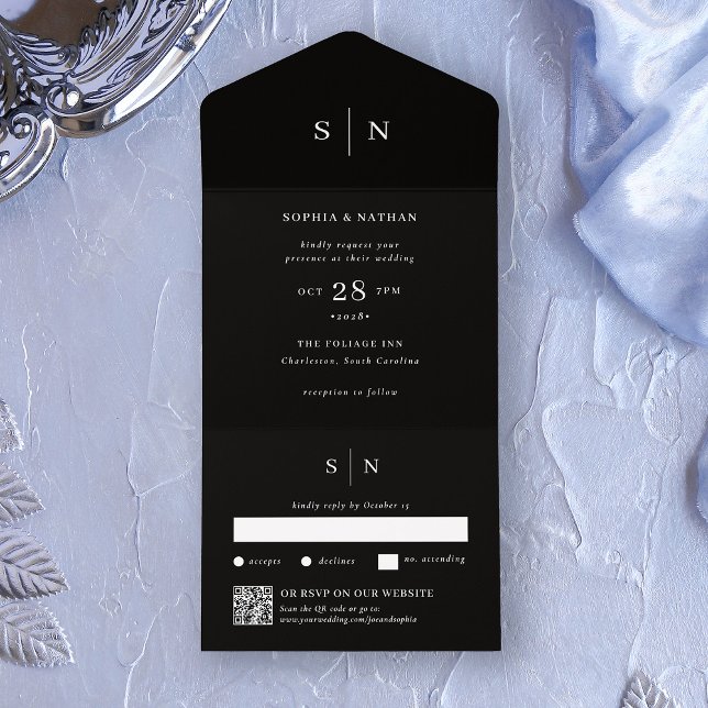 Mínimo e preto-chico | Casamento de Código QR (Criador carregado)