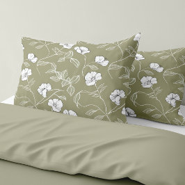 Mínimo Floral White Line Art Olive Green