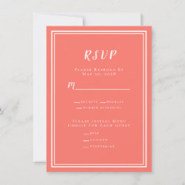 Mínimo Moderno de Casamento RSVP Menu Coral White