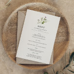 Mínimo Moderno | Primavera Greenery Wedding Menu<br><div class="desc">Belos cartões de cardápio para elogiar suas configurações de mesa no seu casamento ou na próxima festa de janto. Belo e delicado verde aquarela adornou este elegante menu que é completamente personalizável. O verso apresenta mais verde e espaço para adicionar mais detalhes, se necessário. Perfeito para qualquer evento. Vibrante, saboroso...</div>