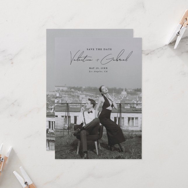 Mínimo Moderno Salvar o Convite de Data (Frente/Verso In Situ)