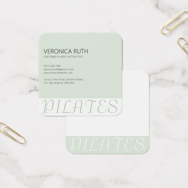 Mínimo Pilates Mint Green Square Cartão de visita (Escritótio)