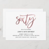 Mínimo Rosa Gold Foil 60º Convite de Aniversário