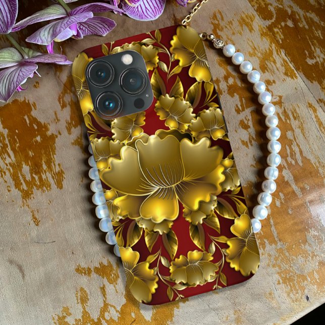 MiniPhone Dourado Luxurioso de Escamudo Floral com (Criador carregado)