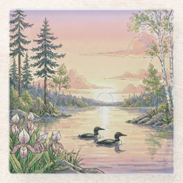 Minnesota Lake Sunset with Loons, Coaster