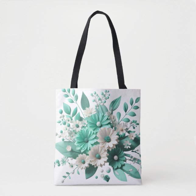 Mint Blossom Elegance Floral Charm tote bag (Frente)