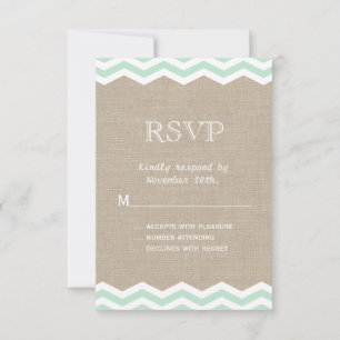 Mint Chevrons em Burlap RSVP