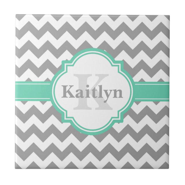 Mint Cinza Chevron Pattern & Marroquino Quatrefoil (Frente)