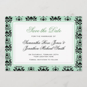 Mint e Black Damask com Convite para Casamento Bra