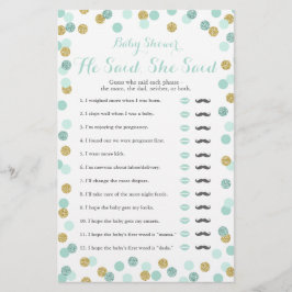 Mint e Dourado Chá de fraldas Ele Disse Que Ela Di