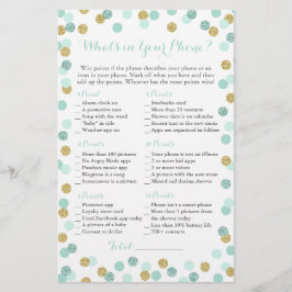 Mint e Dourado Glitter O que há no seu jogo telefô