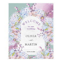 Mint e Mauve Wedding Watercolor Floral Poster
