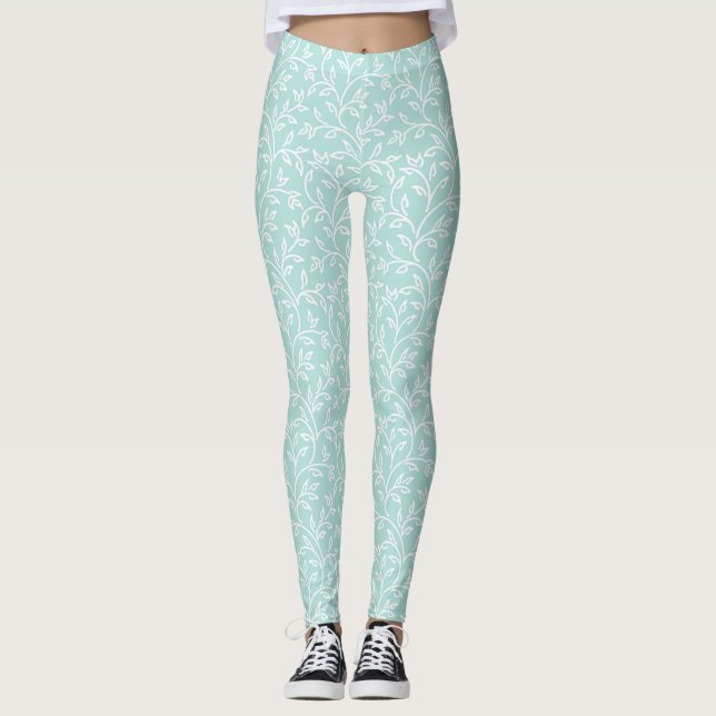 Mint Floral Leaf Women Leggings (Frente)