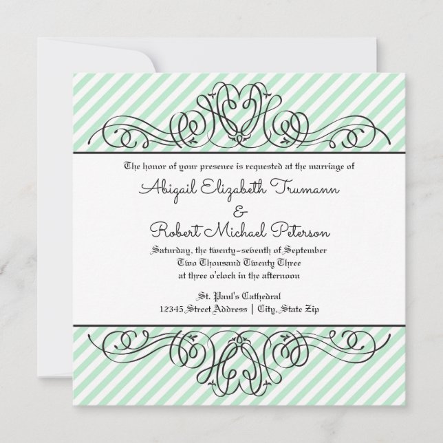 Mint Formal Floral Flourish - Convite De Casamento (Frente)