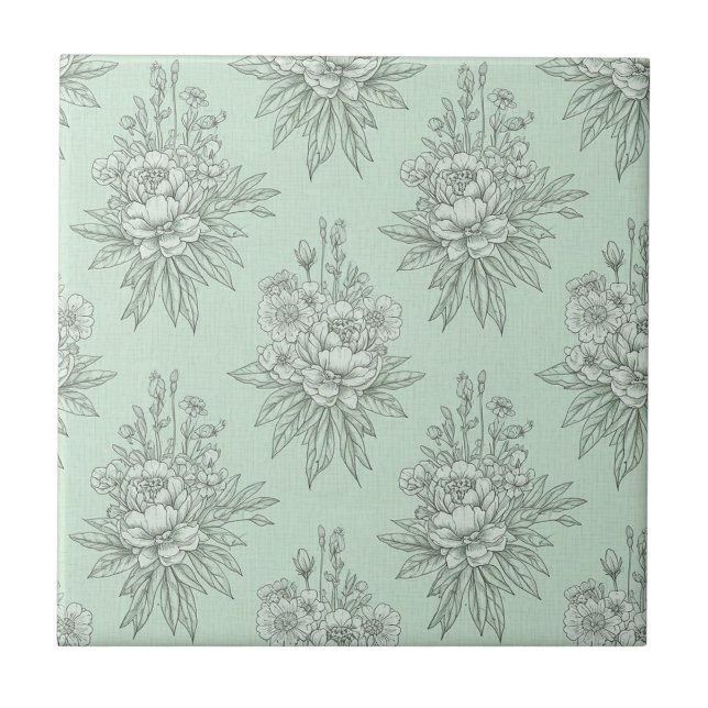 Mint Green Botanical Toile with Floral Bouquets (Frente)