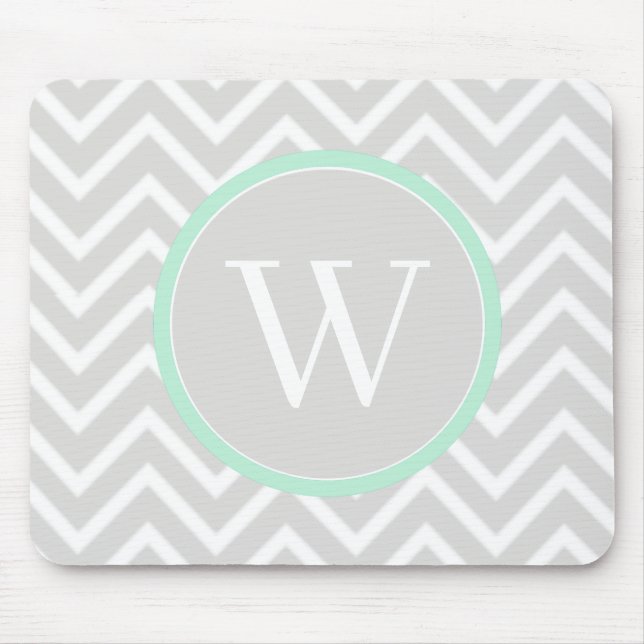 Mint Green Chevron Monograma Mouse Pad (Frente)