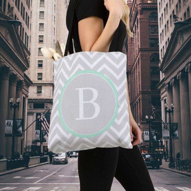 Mint Green Chevron Monograma Tote Bag (Mint Green Chevron Monogram Tote Bag)