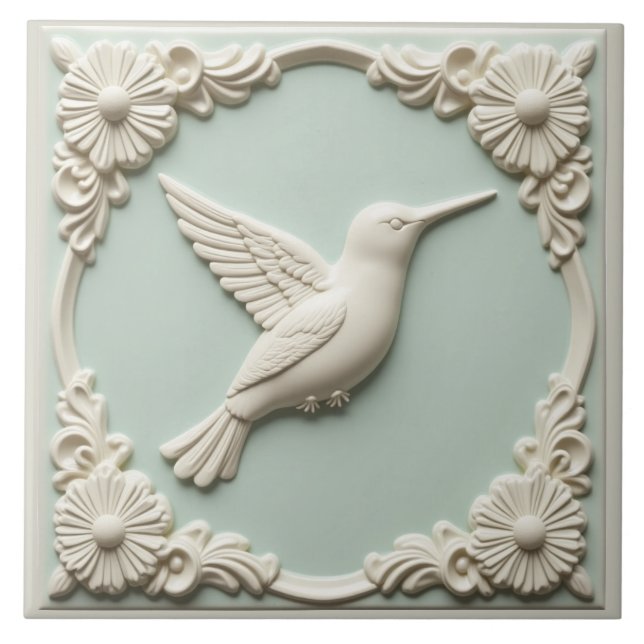 Mint green faux relief Art Nouveau Hummingbird  (Frente)