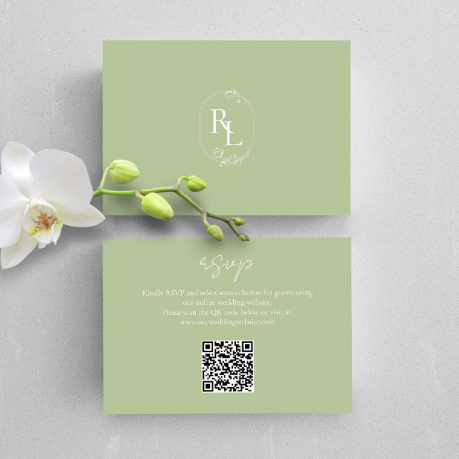Mint Green Floral Monograma QR Wedding RSVP (Criador carregado)