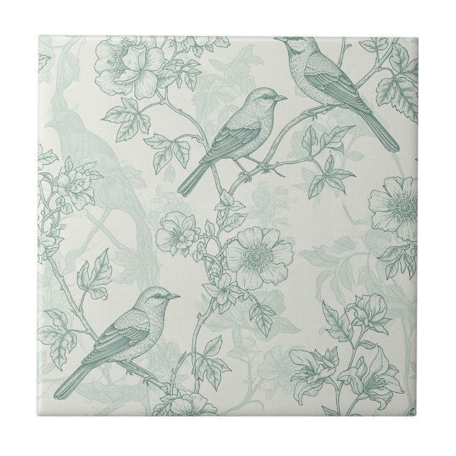 Mint Green French Country Birds and Floral Toile 2 (Frente)