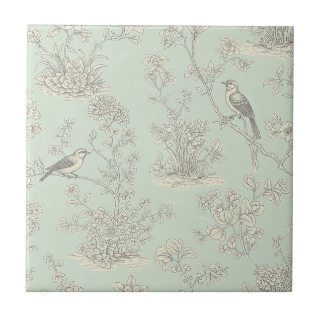 Mint Green French Country Birds and Floral Toile 3 (Frente)