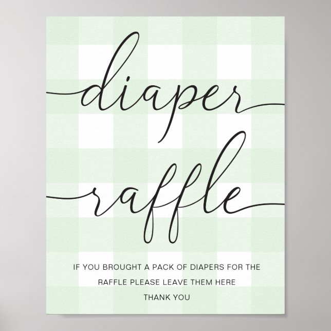 Mint Green Gingham Fralda Raffle Poster (Frente)