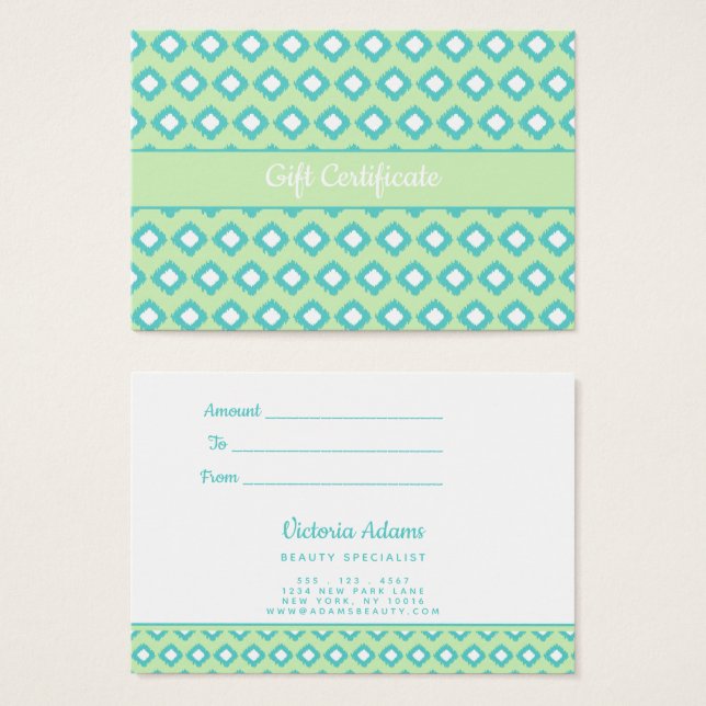 Mint Green & Teal Tribal Ikat | Certificado de ofe (Frente & Verso)