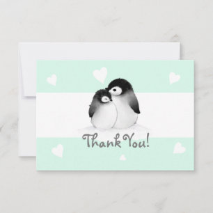Mint Heart Penguin Obrigado Cartões de Nota