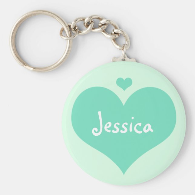 Mint Hearts Personalizado Girly Name Chaveiro (Frente)