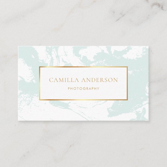 Mint Marble com Faux Gold Foil Cartão de visita (Frente)