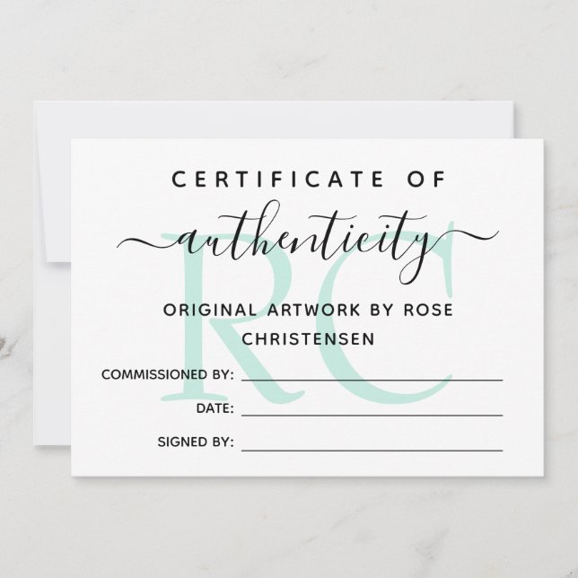 Mint Monograma Maior Certificado de Autenticidade (Frente)