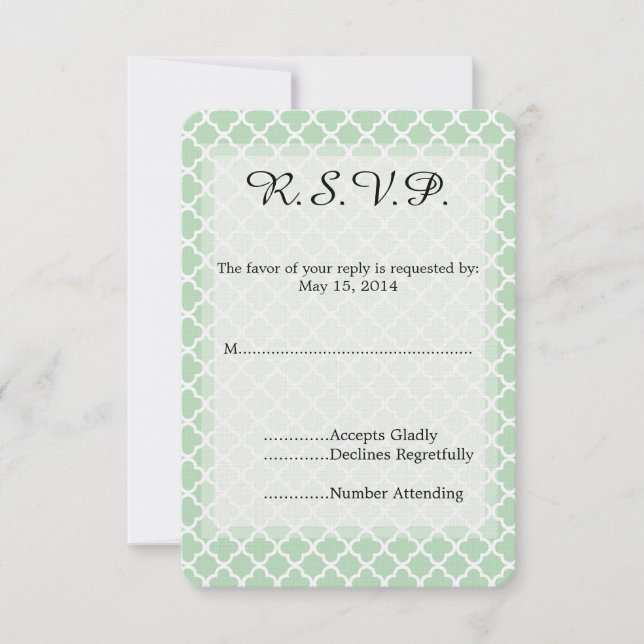 Mint Quatrefoil Wedding RSVP (Frente)
