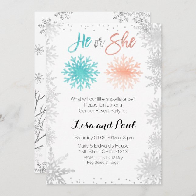 Mint Snowflakes O gênero de inverno revela convite (Frente/Verso)