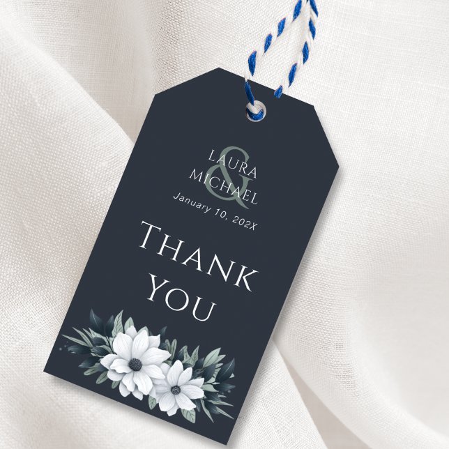 Mint Teal Floral Obrigado Etiqueta De Presente (Criador carregado)