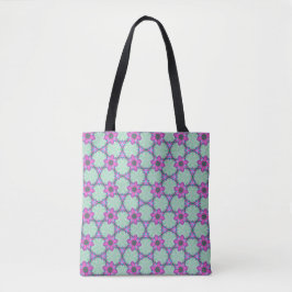 Mint & Violet Geometric Floral Pattern Tote